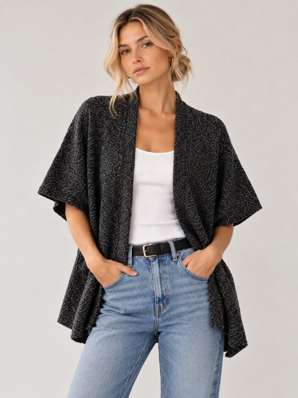 ARITZIA Community Ionic Cape Cardigan Sweater Marled Black/Grey